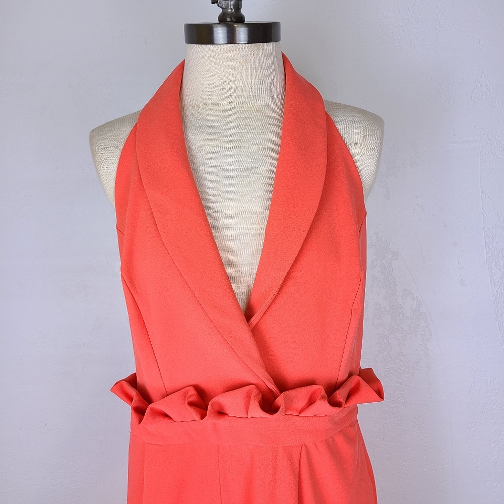 ASOS Halter Paperbag Coral Wide Leg Jumpsuit - Picture 4 of 12